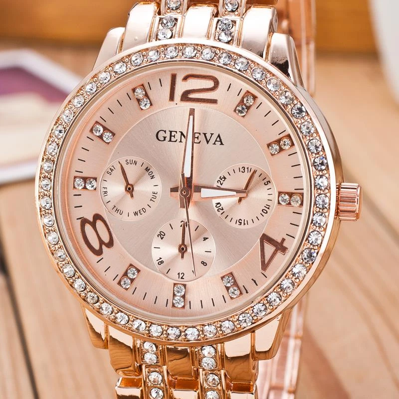 2020 New Relogio Feminino Famous Brand Gold Crystal Geneva Casual Quartz Watch Women Stainless Steel Dress Watches Men Clock Hot