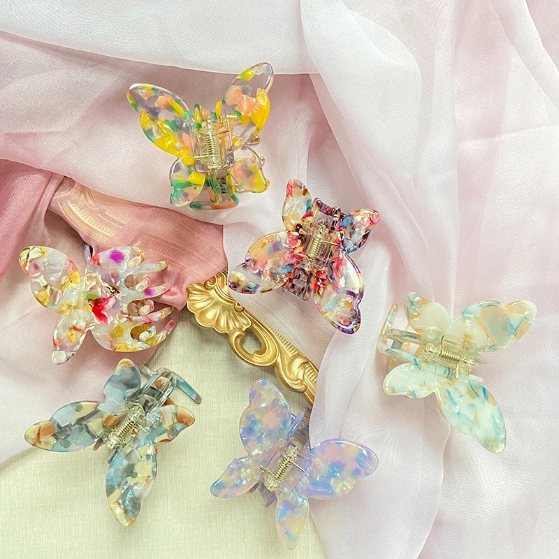 Sweet Fairy Butterfly Shape Hair Claws Clamps Marble Leopard Print Hair Clips Women Acrylic Hairpins Barrettes Hair Accessories