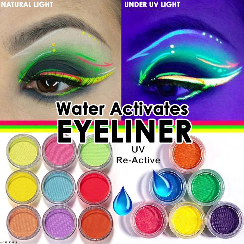 Water Activated Eyeliner UV Light Neon Pastels Eyeliner 21 Colors Pastel Black Light UV Reactive Eyeliner Glow in Dark Eye liner