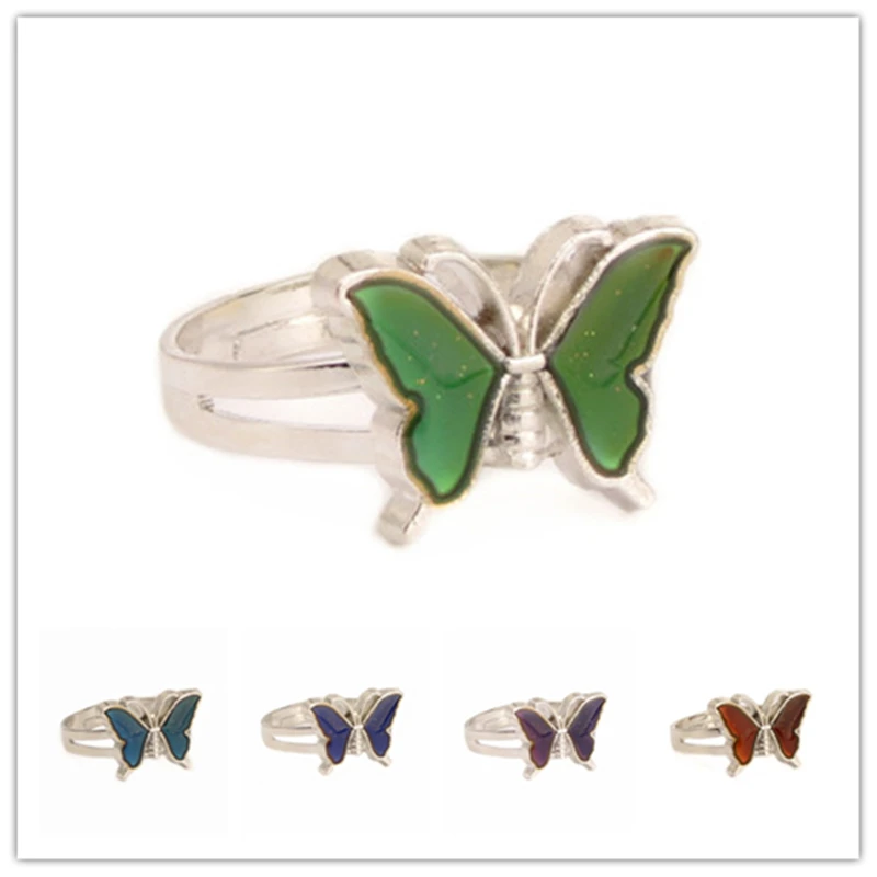 Butterfly Mood Ring Color Change Adjustable Emotion Feeling Changeable Temperature Ring Jewelry For Kids Birthday Wholesale