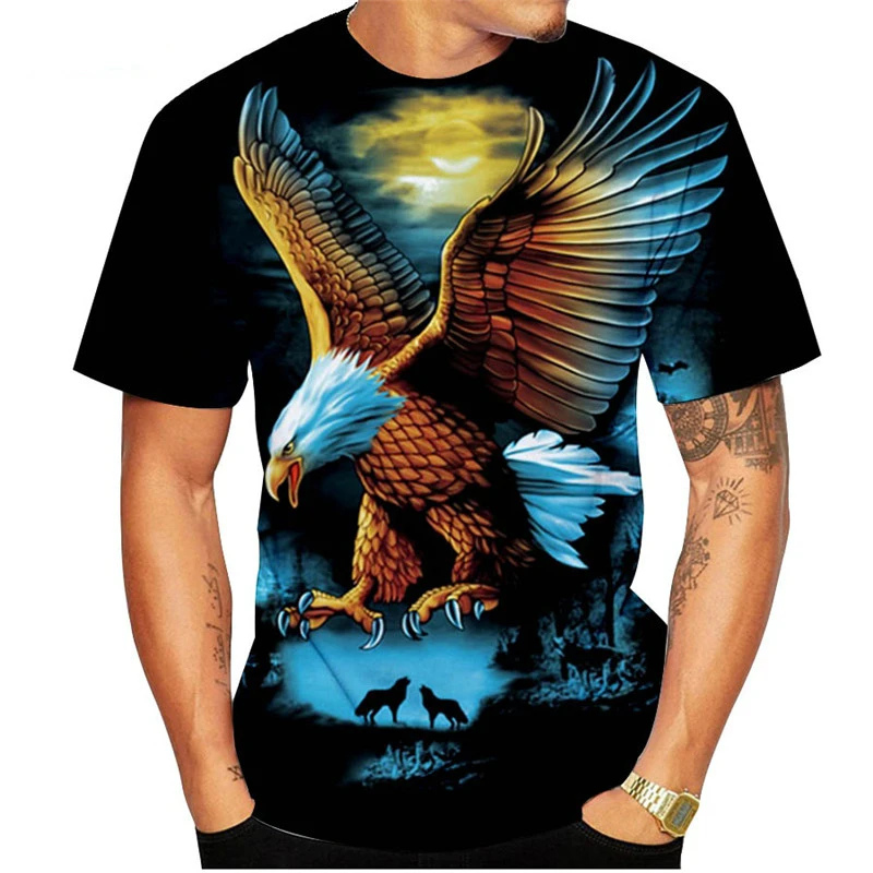 Men 3D Soaring Eagle Print T Shirt O Neck Short Sleeve Animal Funny Print Streetwear 2021 Summer Casual Loose Male Tees Tops