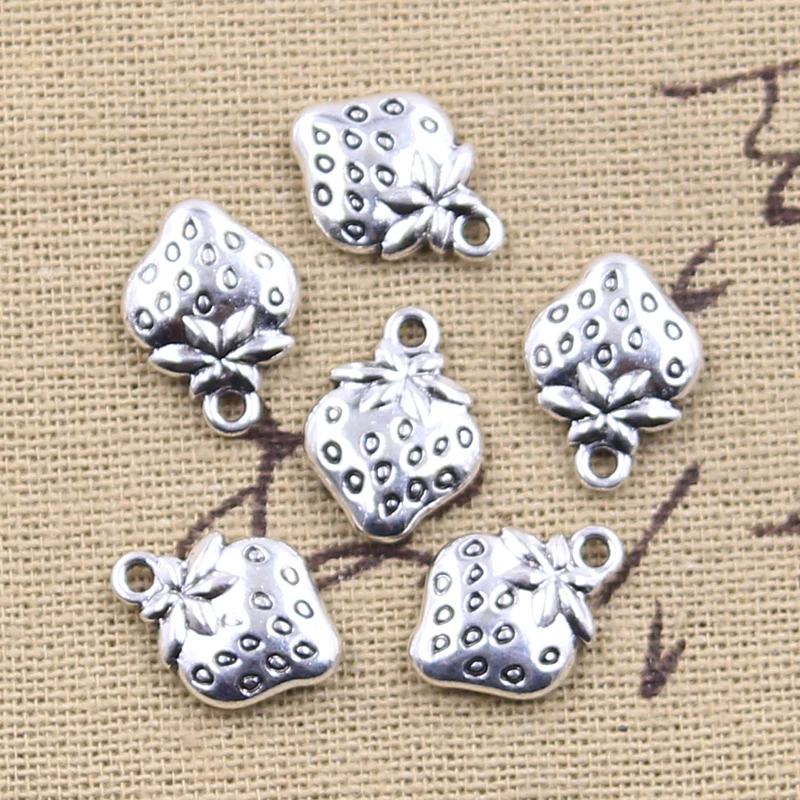 20pcs Charms Fruit Strawberry 15x11mm Antique Silver Color Pendants DIY Crafts Making Findings Handmade Tibetan Jewelry