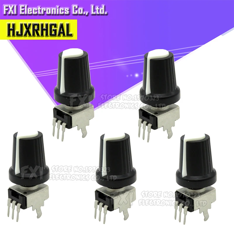 5Set=10PCS RV09 Vertical 1K ~ 500K Ohm Adjustable Resistor  3pin Seal Potentiometer for Arduino with knob White cap  (5PCS+5PCS)