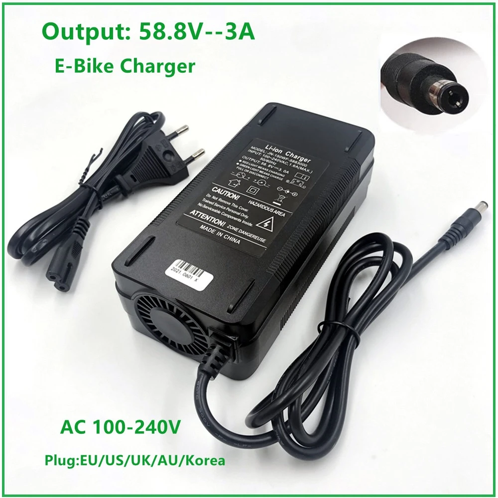 58.8V 3A Battery Charger For 14S 48V Li-ion Battery electric bike lithium battery Charger High quality Strong with cooling fan