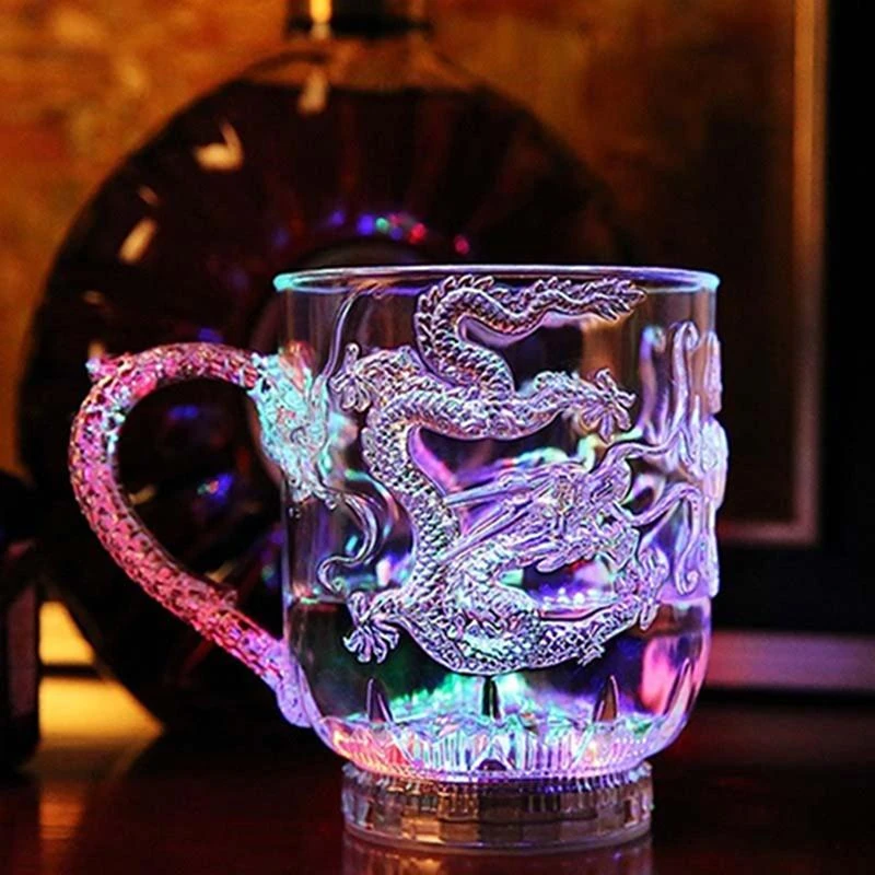 LED Flashing Color Change Water Activated Light Up Dragon Beer Whisky Cup Mug Cocktail Halloween Wedding Eye Catching  LED Flash