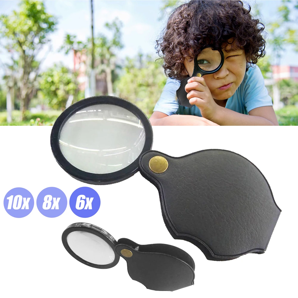 6X/8X/10X Mini Pocket Folding Magnifier Jewelry Magnifying Glass HD Eye Glass Loupe Glass Lens Portable Magnifier