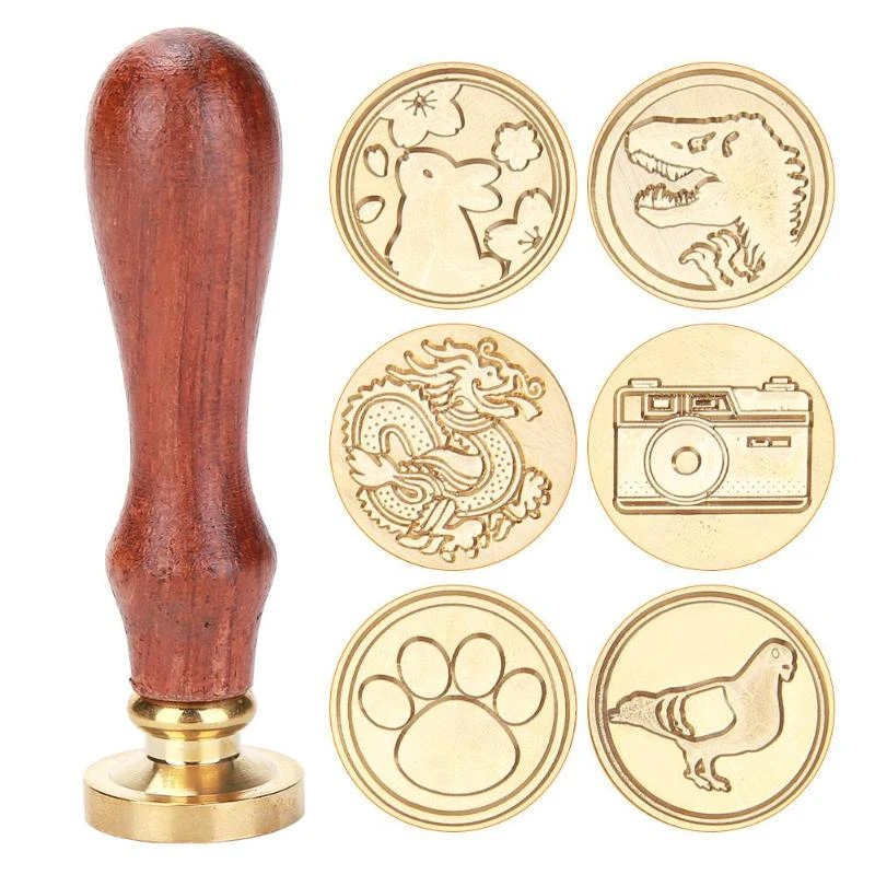 Rosewood Handle Sealing Wax Stamp Antique Palace Metal Animal Girl for Documents Wedding Invitations Customs Crafts