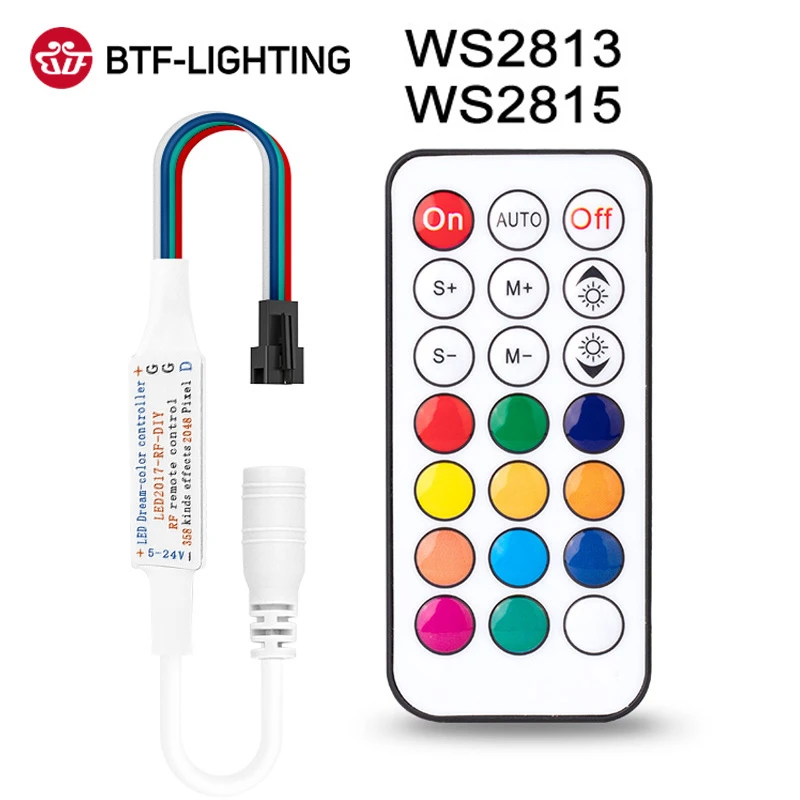 WS2815 WS2813 LED Lights Controller RF 14key 21Key Remote Wireless 350+ Dream Effect 4pin SM JST RGB IC Led Strip Light DC5-24V