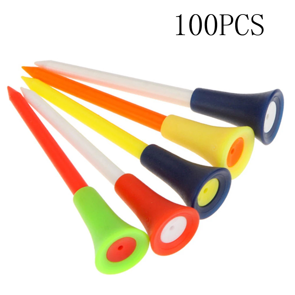 100 Pcs/Pack Plastic Golf Tees Multi Color 8.3CM Durable Rubber Cushion Top Golf Tee Golf Accessories