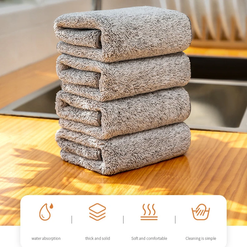 1/3Pcs Strong Bamboo Charcoal Dishcloth Microfiber Kitchen Towel Thickened Absorbent Non-stick Oil Rags Home Cleaning Dishcloth