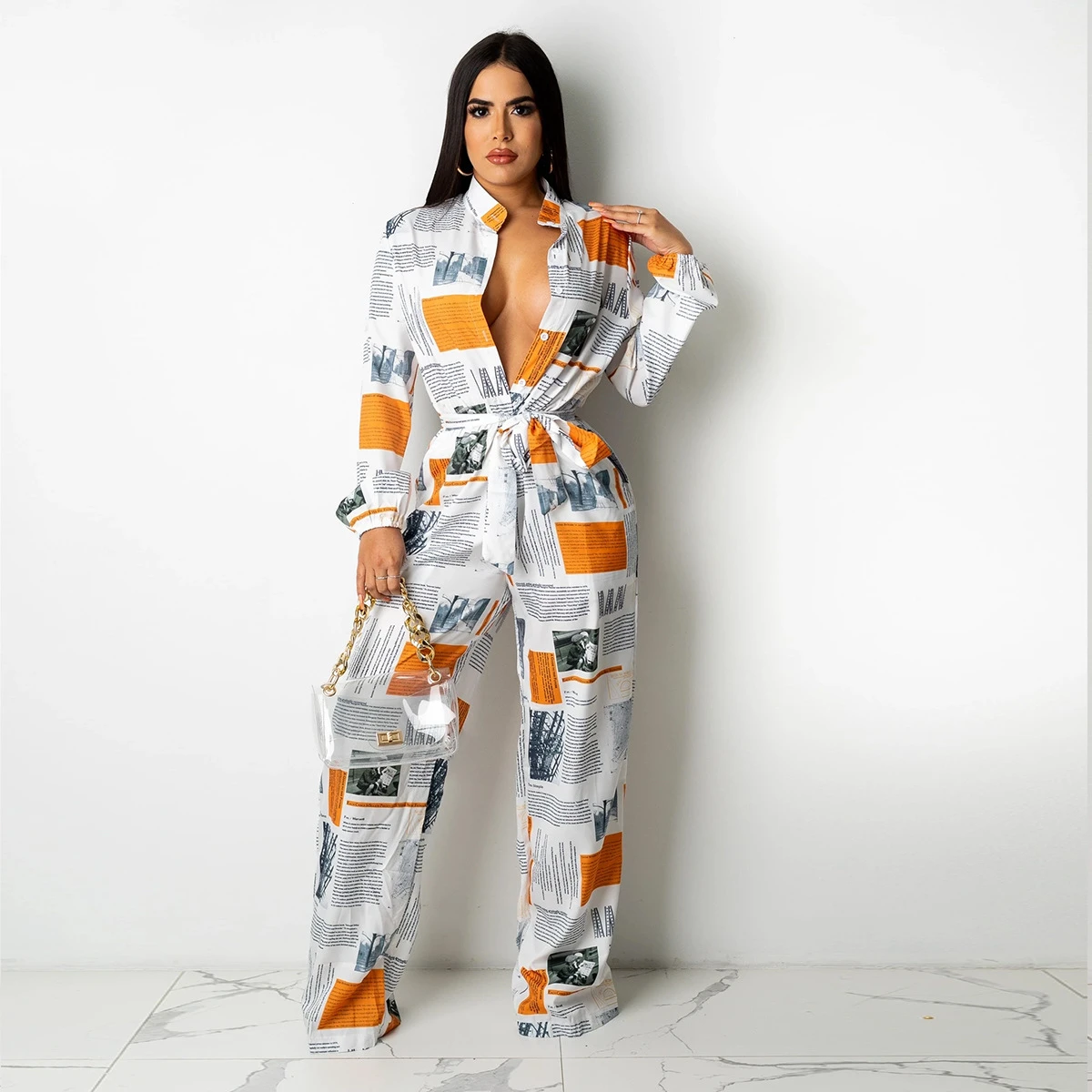 2020 New Arrival Office Lady Straight Jumpsuits Bright Color Belt Turn-down Collar Street Wear Soft Bodcyon Rompers BB8602