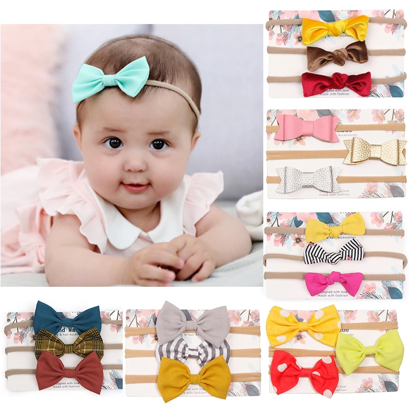 MIXIU 3pcs Mix Color Baby Turban Flower Bow Headbands Kids Elastic Hair Bands Newborn Photography Props Baby Hair Accessories