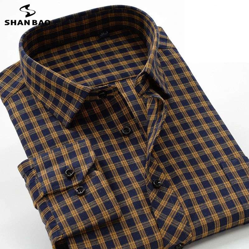 SHAN BAO 6XL 7XL 8LX 9XL 10XL  men's business casual loose brand shirt 2021 autumn and winter thick warm cotton plaid shirt