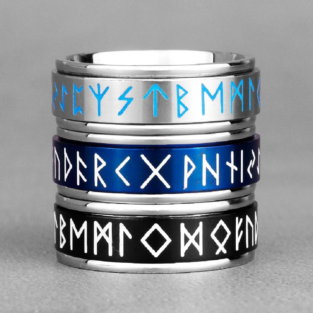 Nordic Viking Rune Spin Luminous Stainless Steel Mens Rings Simple Retro For Male Boyfriend Jewelry Creativity Gift Wholesale