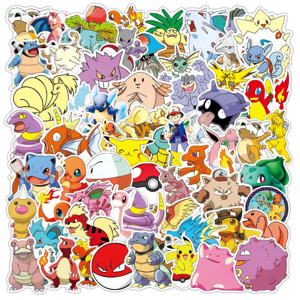 50 100PCS Pokemon Cartoon Stickers Waterproof Suitcase Notebook Skateboard PVC Sticker Refrigerator Naklejki