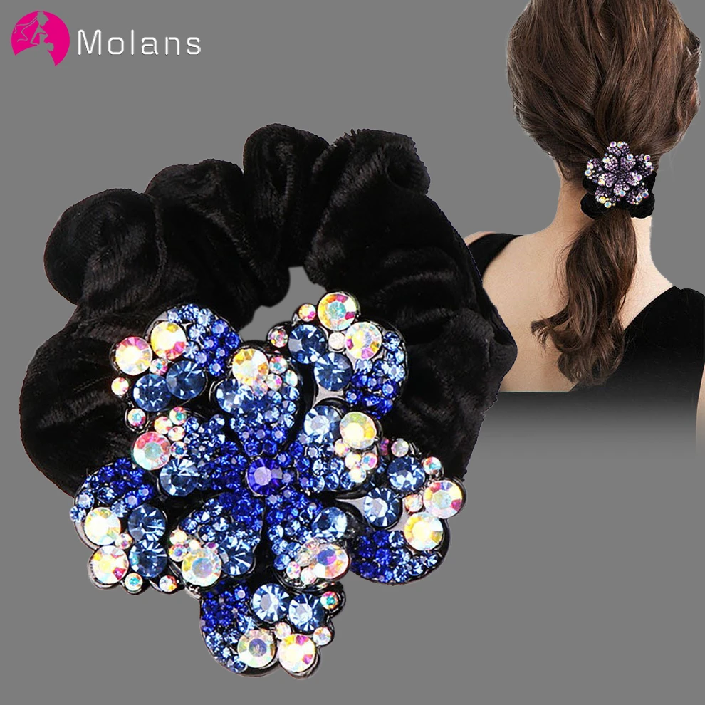 Molans New Women Rhinestone Scrunchies Elastic Hair Bands Flower Hair Rope Rings Ponytail Holder Headwear Hair Accessories