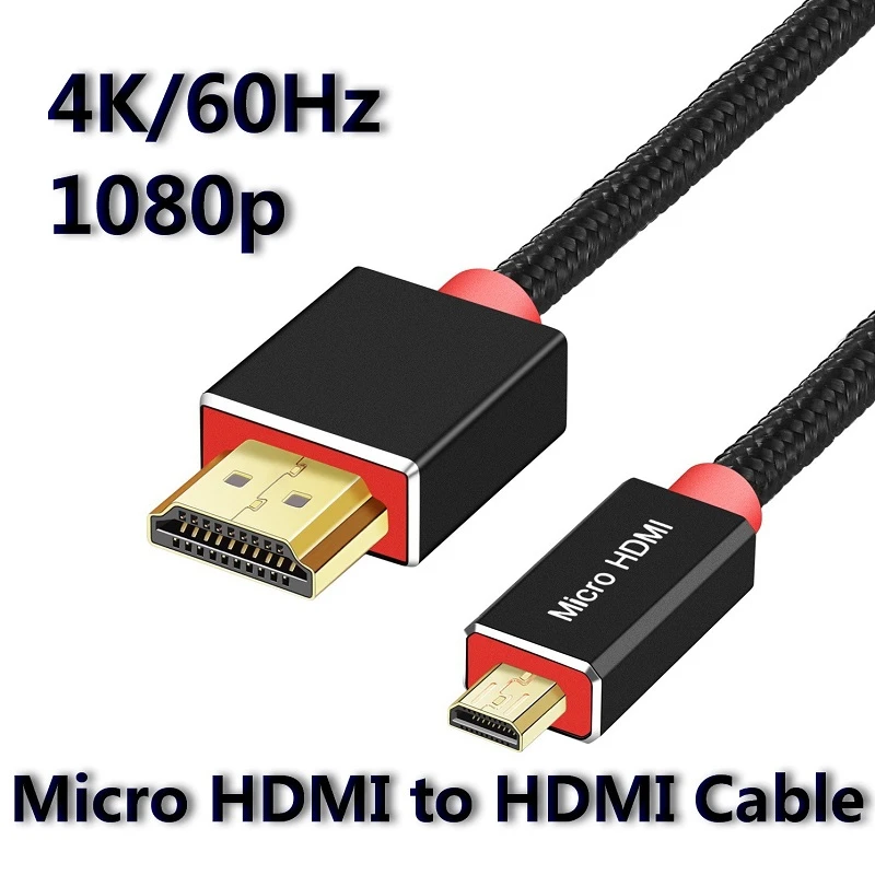 Micro HDMI-compatible 1m 2m 3m Adapter 4K 60Hz 1080P Ethernet Audio braid cable for camera HDTV PS3 XBOX PC