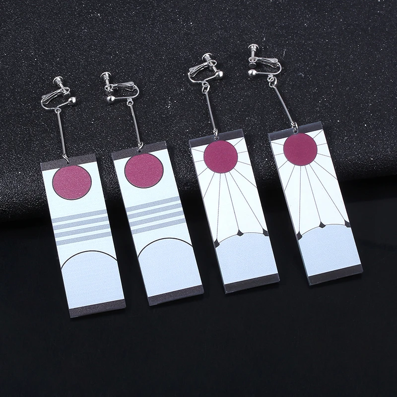 Demon Slayer Kimetsu no Yaiba Tanjirou Earrings Acrylic Pendant Charm Kochou Shinobu Butterfly Clip Earrings Fans Cosplay Gift