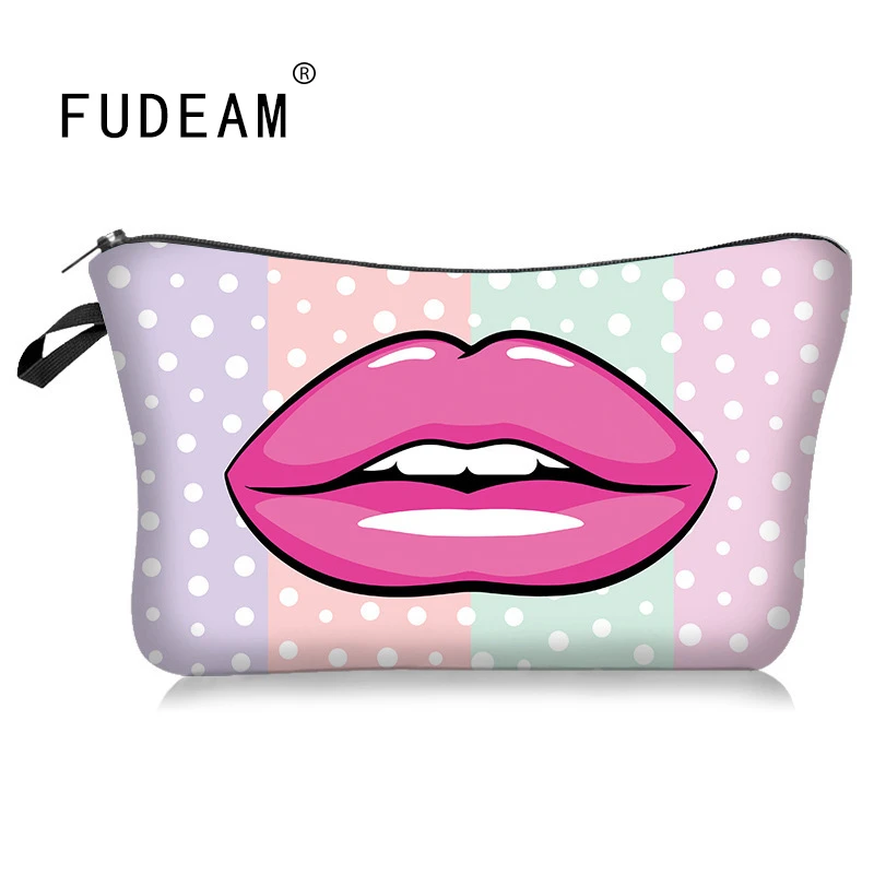 FUDEAM Polyester Lip Print Pattern Portable Women Travel Storage Bag Toiletries Organize Cosmetic Bag Female MakeUp Bag Wash Bag