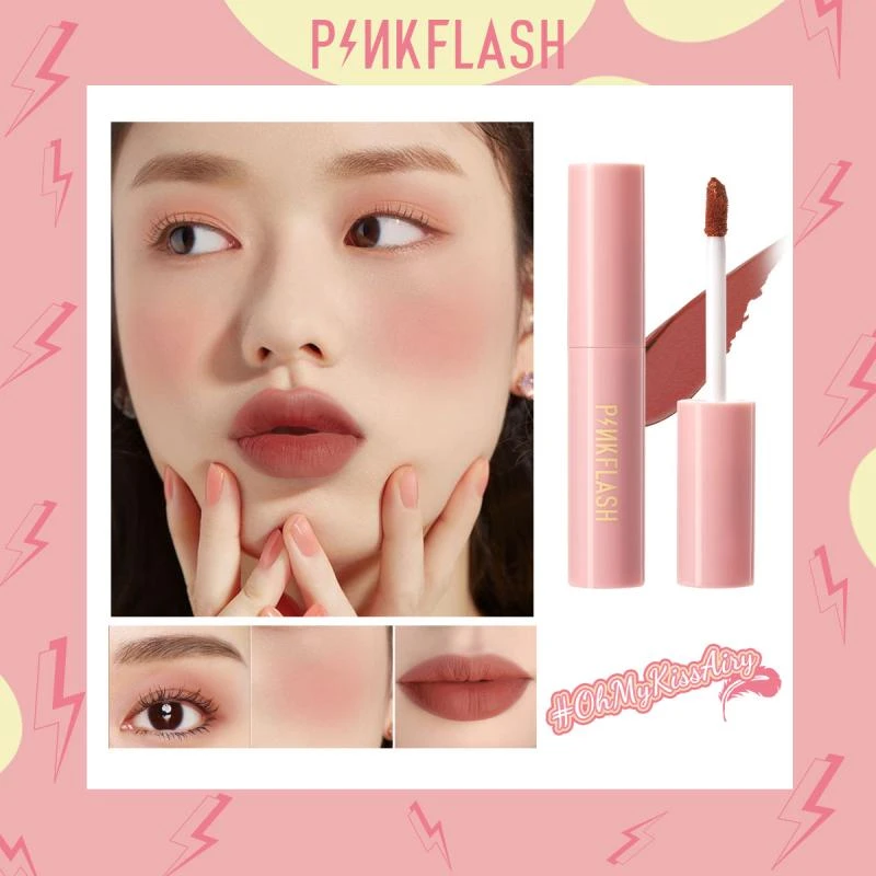 PINKFLASH Airy Dual-use Lip Glaze Waterproof Long-lasting Liquid Lipstick Matte Nude Non-fading Lip Gloss Red Lip Makeup TSLM2