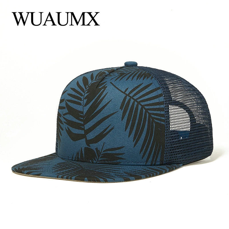 Wuaumx Summer Bone Snapback Cap Men Print Baseball Cap Women's Flat-brimmed Hat Mesh Trucker Hat Flat Peak Net Visor Gorras