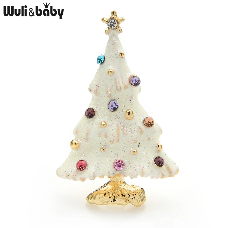 Wuli&baby Snowing Christmas Tree Brooches Women Men Rhinestone Sparkling Tree Brooch Pins New Year Gifts 2021