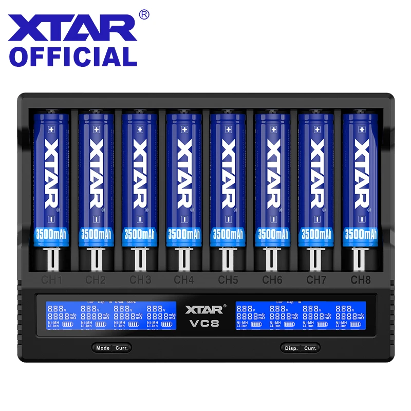 XTAR 18650 Battery Charger VC8=VC4+VC4S QC3.0 Type C Fast Charger Charging LCD Display Carregador For 21700 20700 18650 Battery