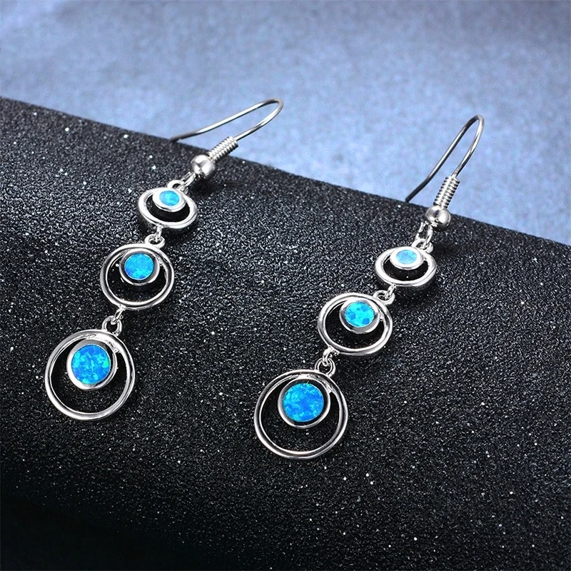 Fashion Women Earrings 2021 Retro Imitation Opal Geometric Pendant Earrings Women Jewelry Bohemian Long Dangle Earrings