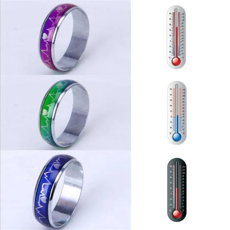 Emotion Feeling Changeable Mood Heart Rate Colorful Changing Magic Stainless Steel Couple Finger Ring Engagement Christmas Gift