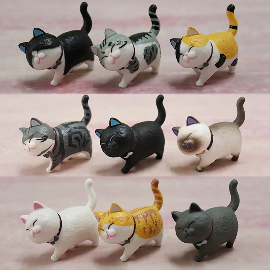 9pcs 5cm Artificial Cute Cat Figure Toys Colorful Creative Landscaping Doll Miniature Garden Miniatures Figurine Home Decor