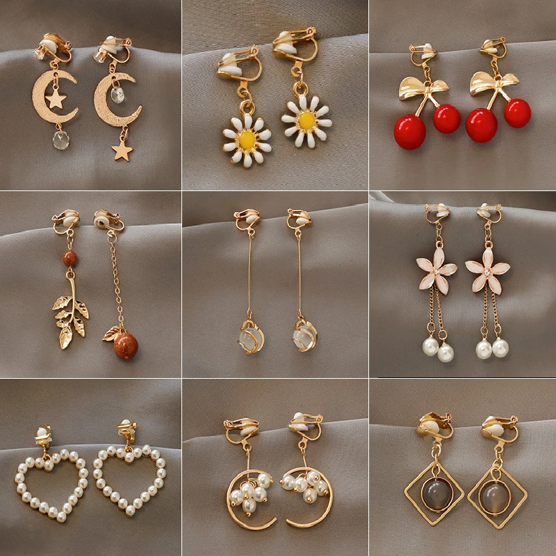 Fashion charm Creative pearl clip on Earrings Cute Handmade Earrings Womens ear clips Jewelry