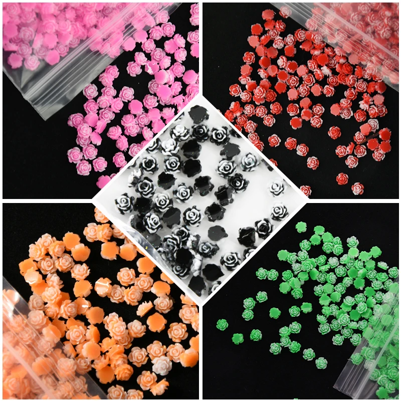 100PCS/Pack Nail Art Decorations Resin Flower Nail Stickers Nails Accessories DIY Design Nail Beads Jewelry Nailart 6mm,K21