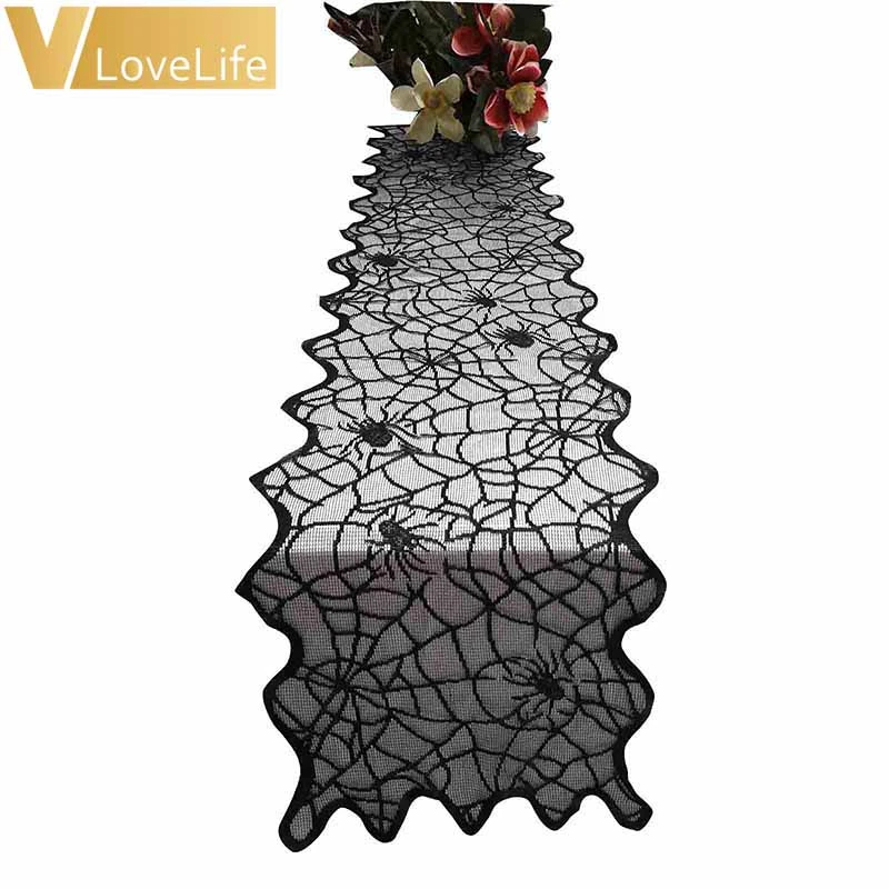 Table cover Black Lace Table Cloth Table Runner Luxury Round Rectangle Skull Mat Halloween Decorations For Home Decor 2021 New