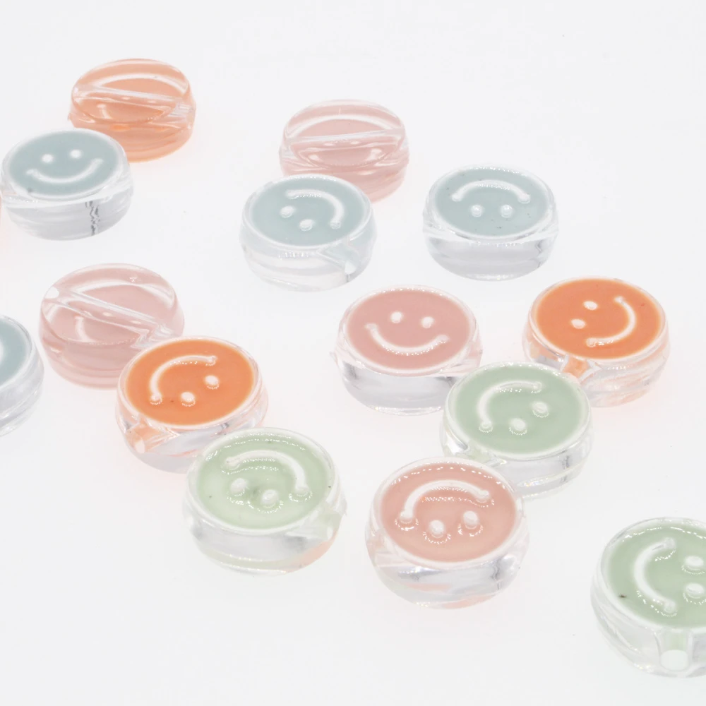 CHONGAI Acrylic Transparent Oil Drop Round Spacer Smile Beads For Jewelry Making DIY Accessories