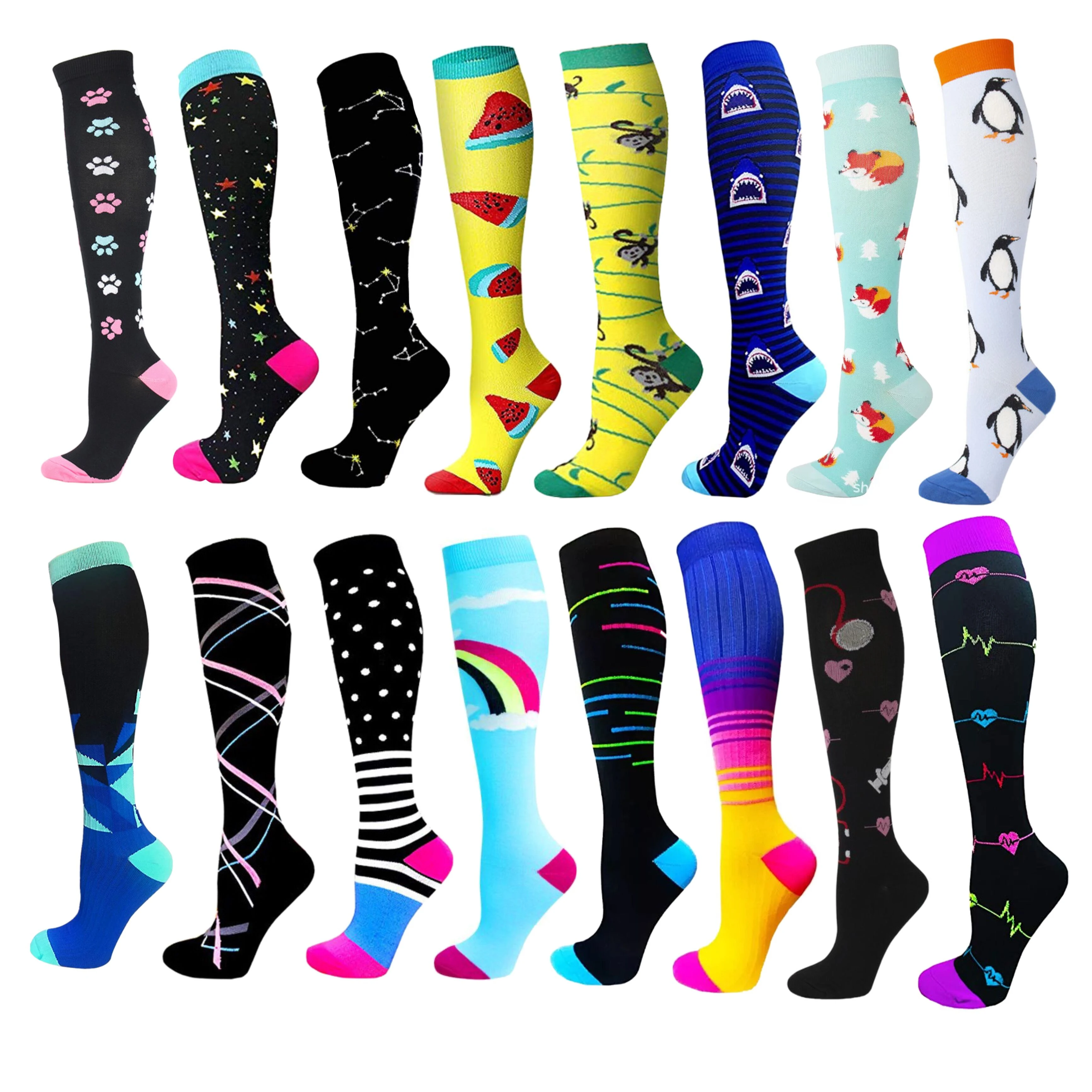 New Compression Socks For Varicose Veins Women's Funny Animal Cute Prints Socks Unisex Outdoor Running Cycling Socks For Nurses