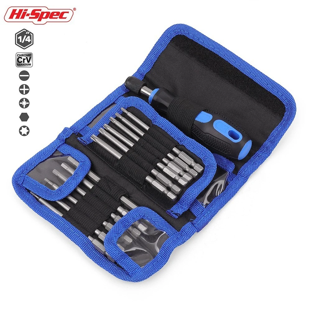 Hi-Spec 110mm Screwdriver Bit Set Quick Release Long Screwdriver Bit Magnetic Bit Holder Screwdriver Bit Adapter in Tool Bag