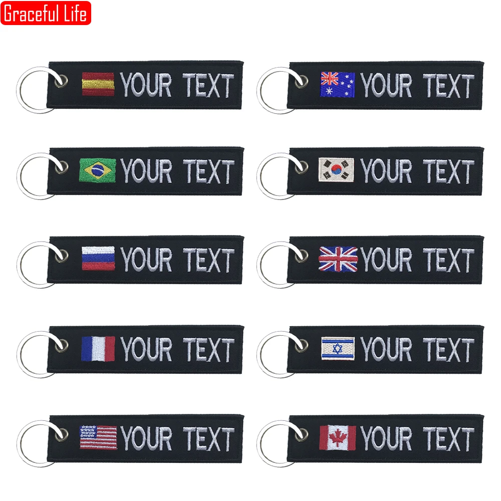Personality Key-Chain Custom Military Accessories Patches Flag Name with Black Background Embroidery Tag Key Ring  For a Bag