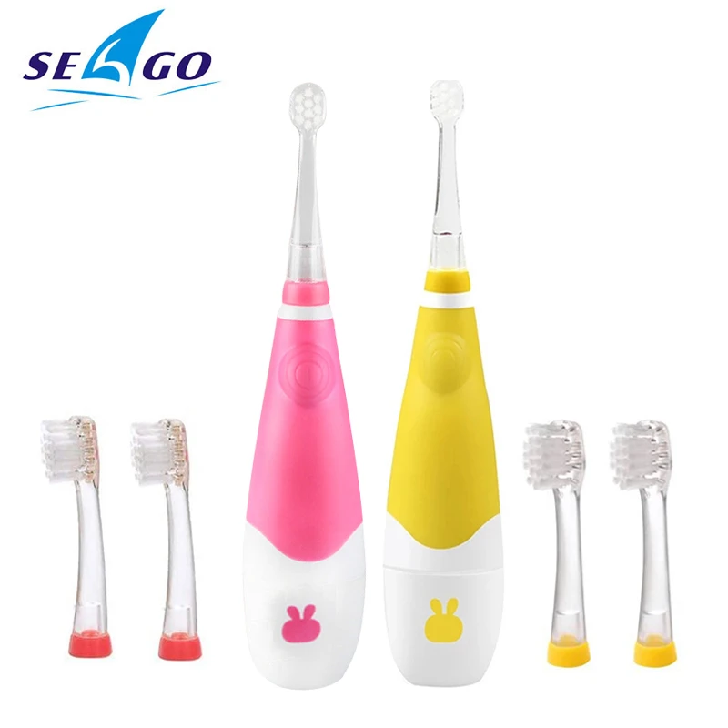 Seago Kid's Sonic Electric Toothbrush Battery Powered 16000 Strokes/Min LED Light 2 Mins Timer Soft Bristle for 0 to 4 Age Baby