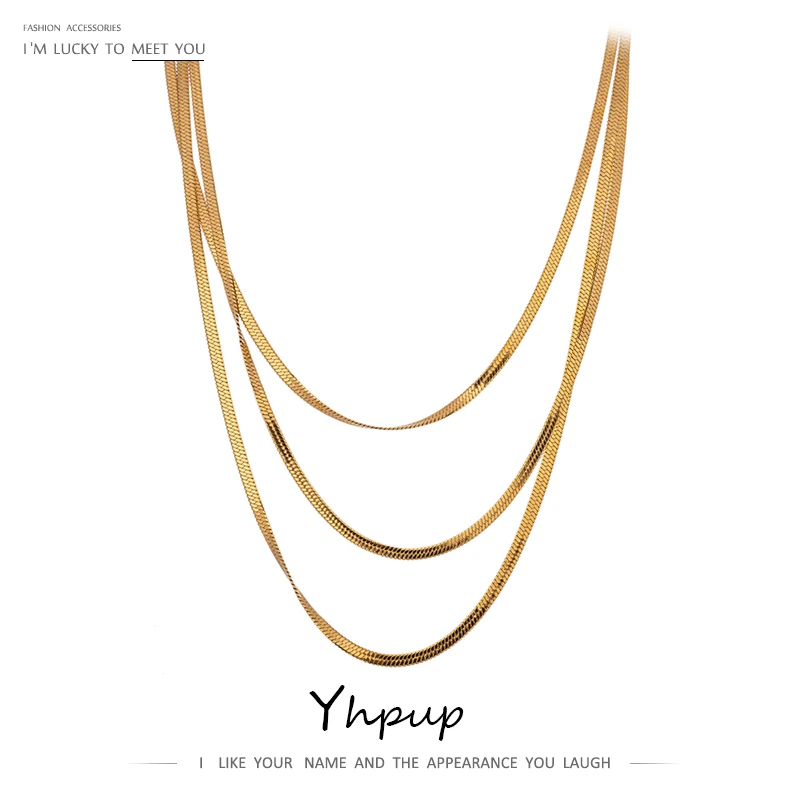 Yhpup Stainless Steel Snake Chain Stacked Necklaces Jewelry High Quality 18 K Metal Geometric Choker Necklace Anniversary Gift