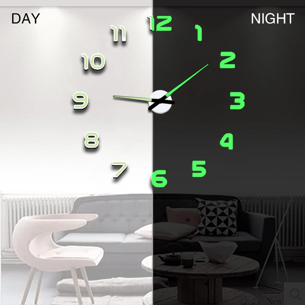 Wall Clock Modern Design Watch Digital Large Big 3D DIY Home Decor Luminous Luminova Mirror Sticker Fashion New Arrival