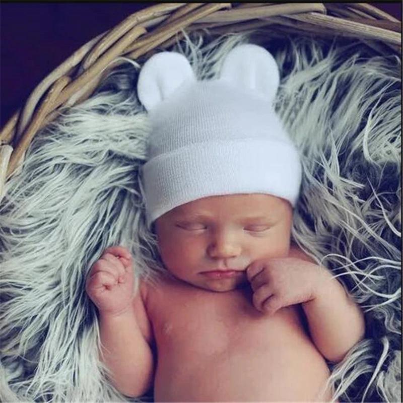 New Adorable Baby Cotton Striped Knit Hats Newborn Toddler Kids Boys Girls Unisex Hat Lovely Rabbit Ear Hats 0-6 Months