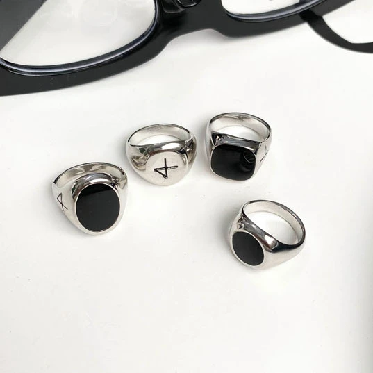 Cool Black Rings For Women Men Hip Hop Geometric Oval Square Personality Punk Charms Finger Rings Girl's Fashion Jewelry