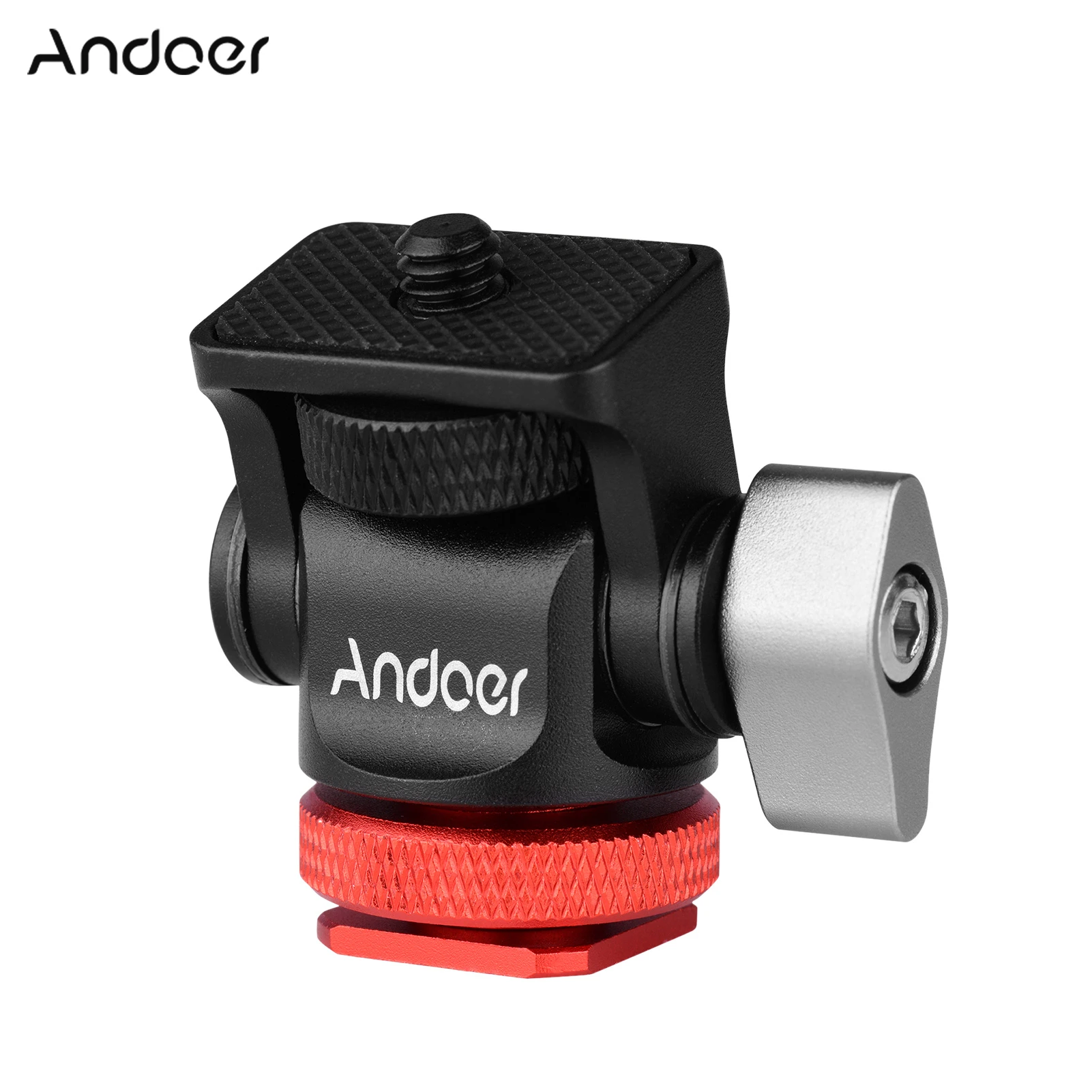 Andoer Mini Tripod Head Cold Shoe Adapter Aluminum Alloy 1/4In Screw for Mounting Camera Monitor Flash Microphone LED Fill Light