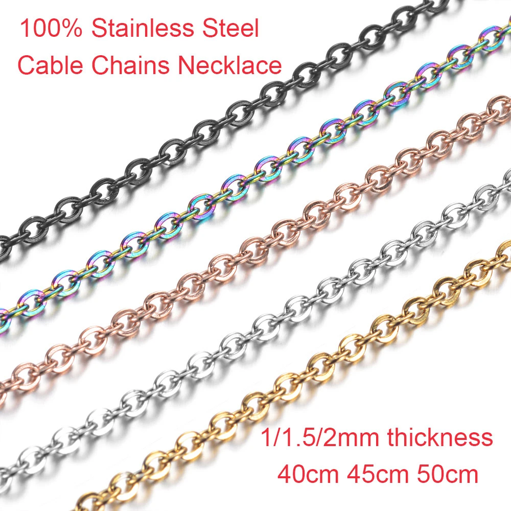 5pcs/lot 40cm 45cm 50cm Stainless Steel DIY Necklace Chain Cable Chains Necklace 1mm 1.5mm 2mm thickness Rose Gold Steel Chains