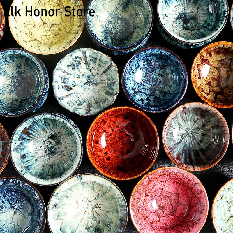 1pc Multicolor Kiln Fambe Porcelain Tea Cup Large Kung Fu Temmoku Glaze Ceramics Japanese Master Teacup Retro Single Tea Cups