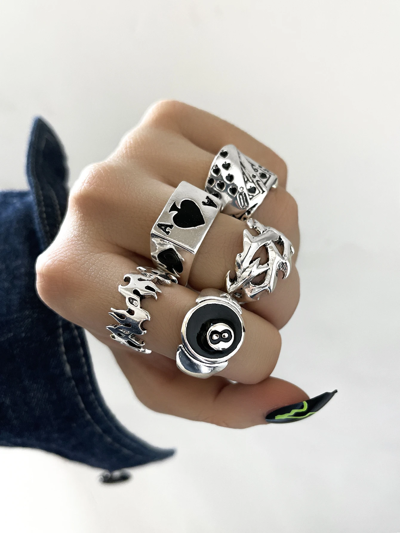 Stillgirl Punk Poker Billiards Rings for Women Funny Goth Kpop Flame Anillos Hip Hop Y2k Korean Fashion Male Couple Gift Jewelry