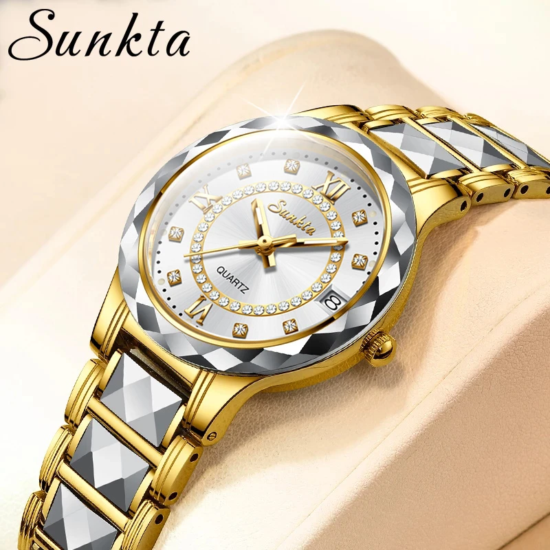 SUNKTA Sapphire Mirror Luxury Women Watch Tungsten Steel Material Waterproof Watch Ladies Watches Diamond Clock Relogio Feminino