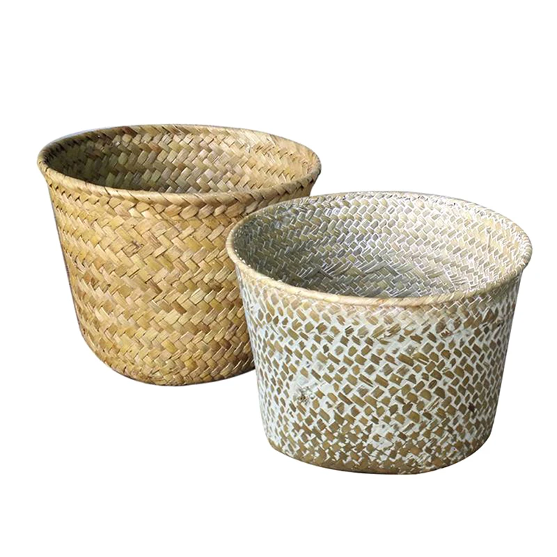 Laundry Straw Patchwork Wicker Rattan Seagrass Belly Garden Flower Pot Planter Basket 2019 Handmade Bamboo Storage Baskets