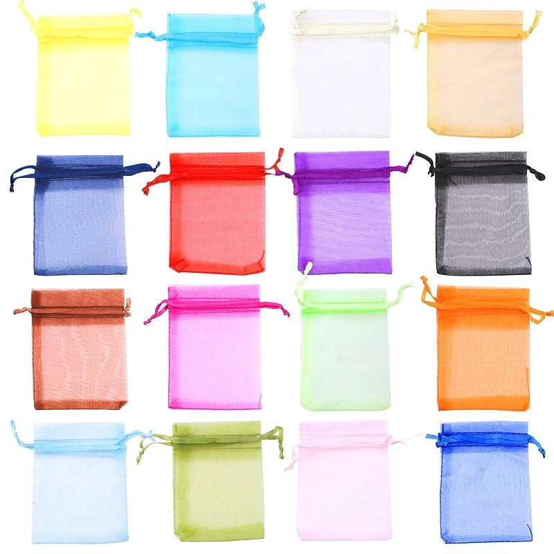 50pcs/lot 5*7 7*9 9*12cm Colorful Organza Bags Drawstring Jewelry Pouches Jewelry Packaging Bags Wedding Gift Bags 22 colors