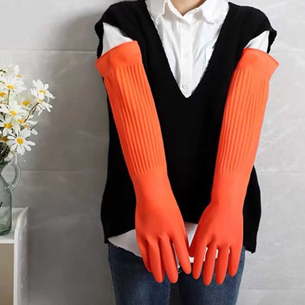56CM Waterproof Household Gloves Warm Dishwashing Glove Water Dust Stop Cleaning Long Rubber Gloves Housework Kitchen Tools